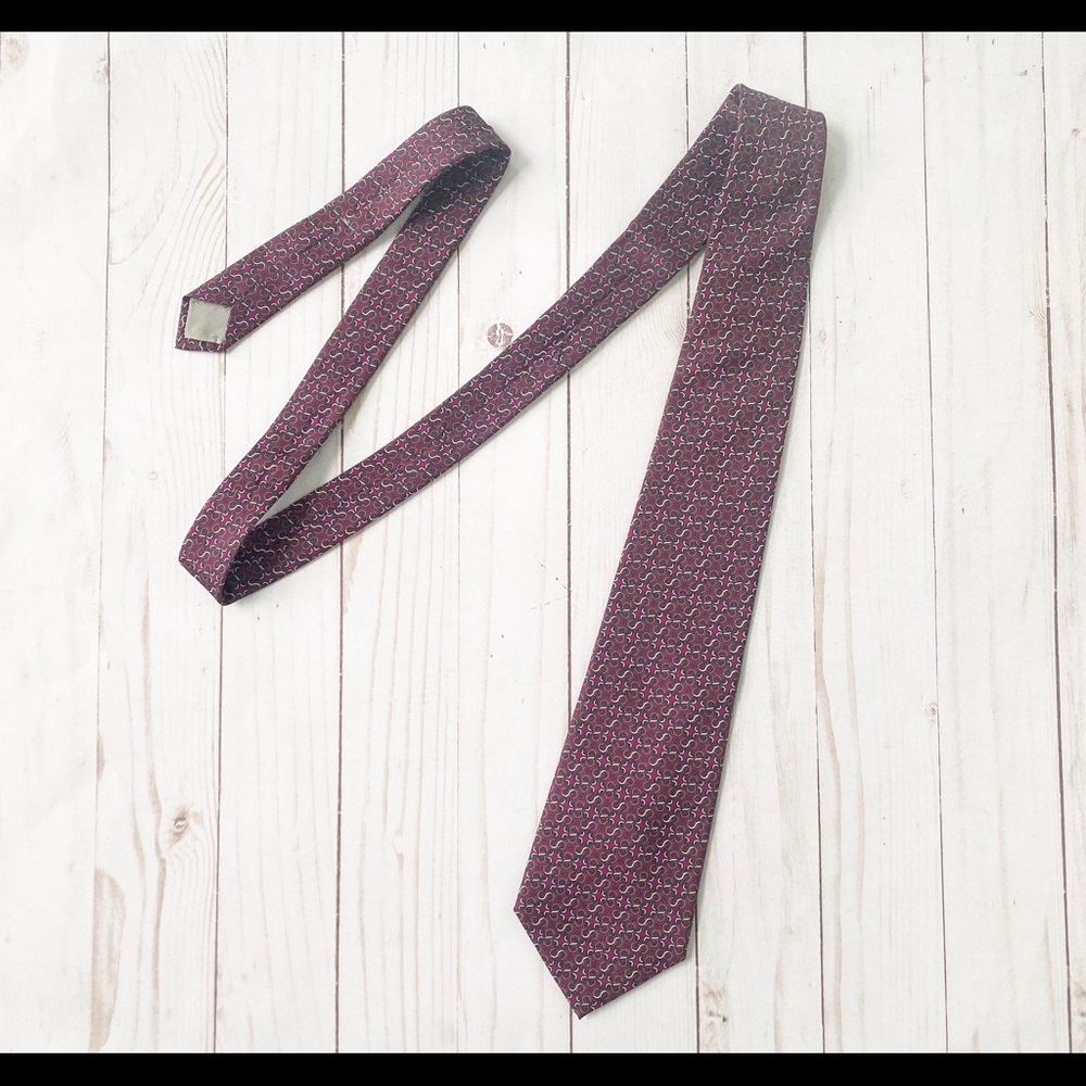 Christian Dior Vintage Silk Dark Red Pattern Tie
